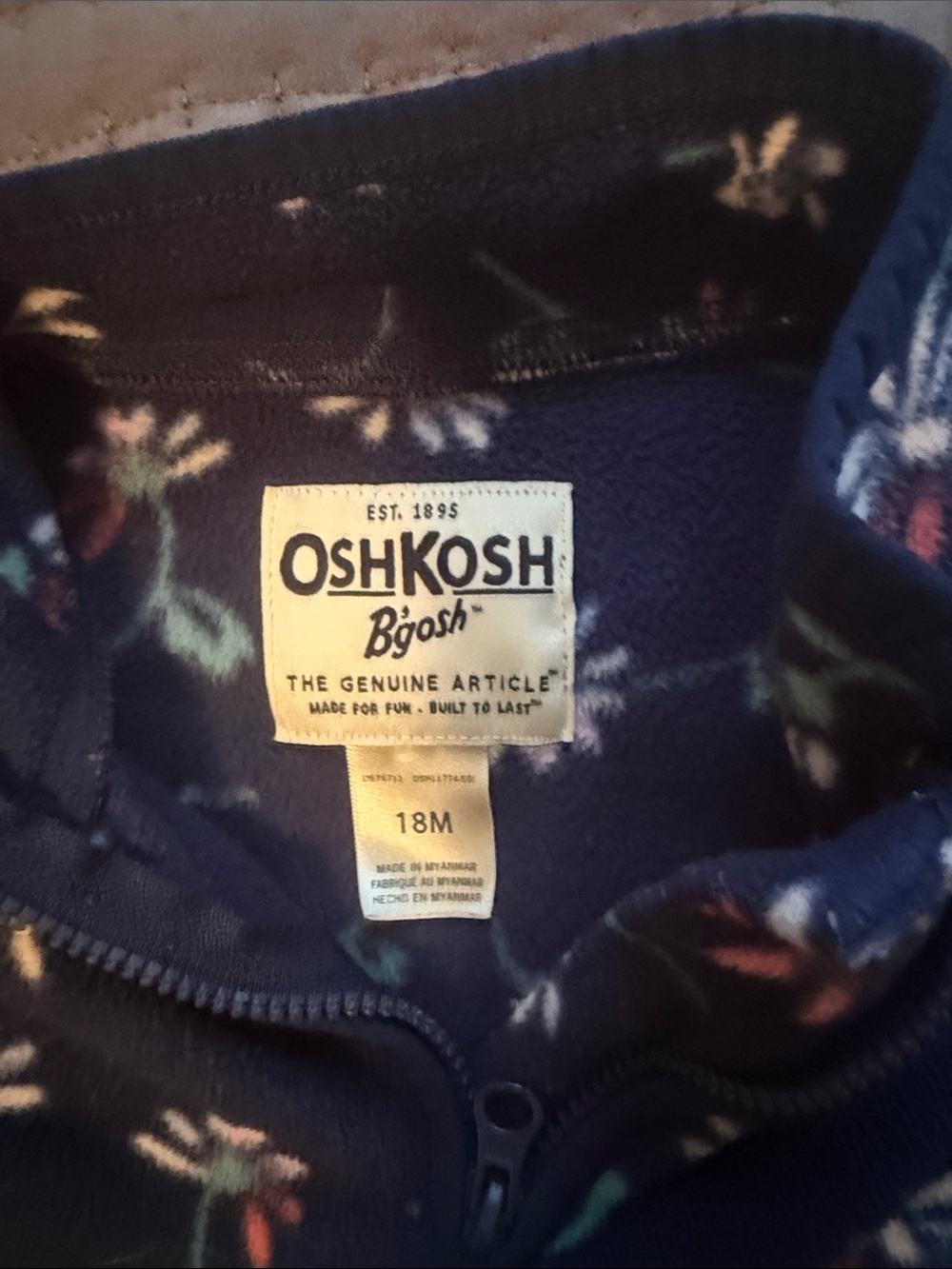 OshKosh B'gosh Navy Floral Half-Zip Fleece Pullover - Picture 2 of 3